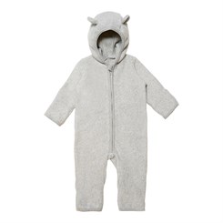 Huttelihut Mushi baby suit w/ears cotton fleece - Light Grey Melange